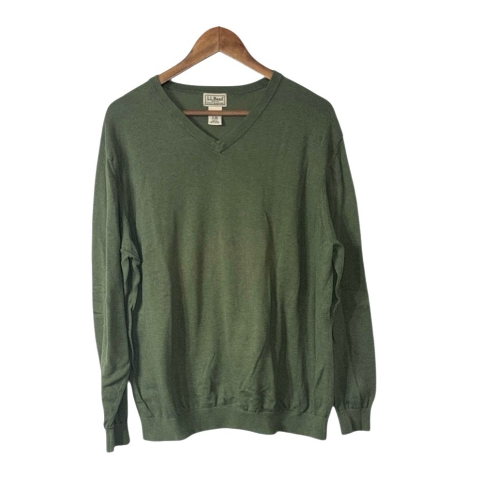 L.L. Bean Men’s Green V-Neck Sweater Shirt Long Sleeve Cotton Tactel Nylon XL